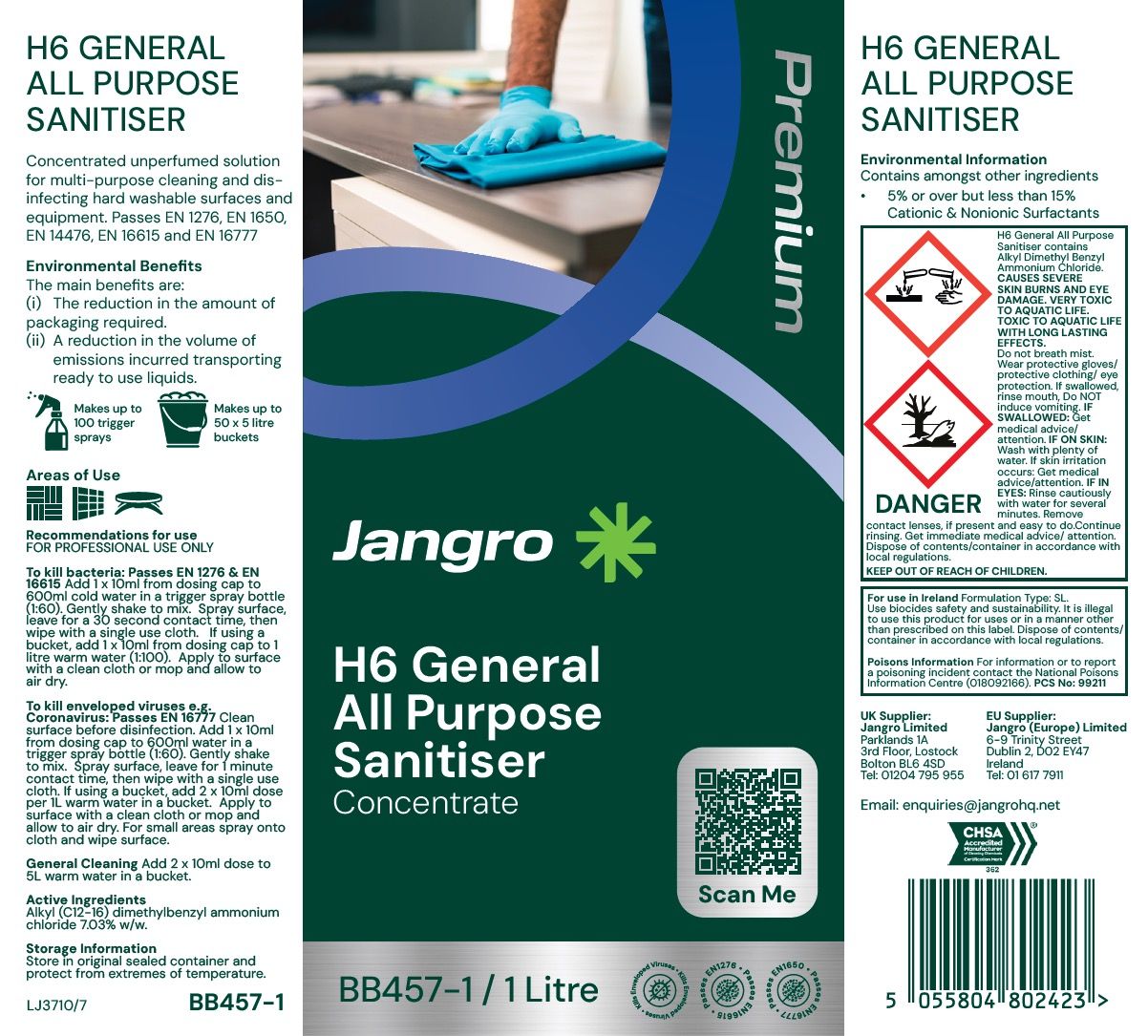 Jangro Premium H6 General All Purpose Sanitiser - 1L