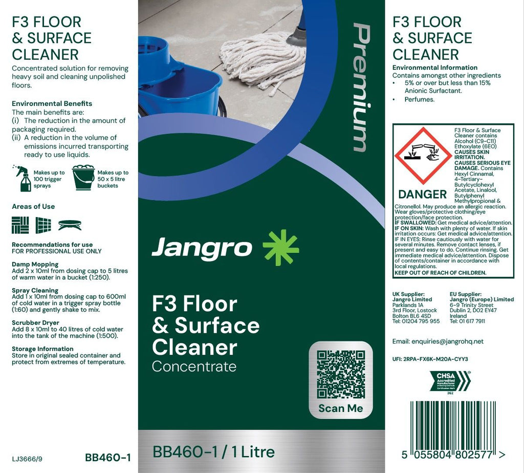 Jangro Premium F3 Floor and Surface Cleaner - 1L