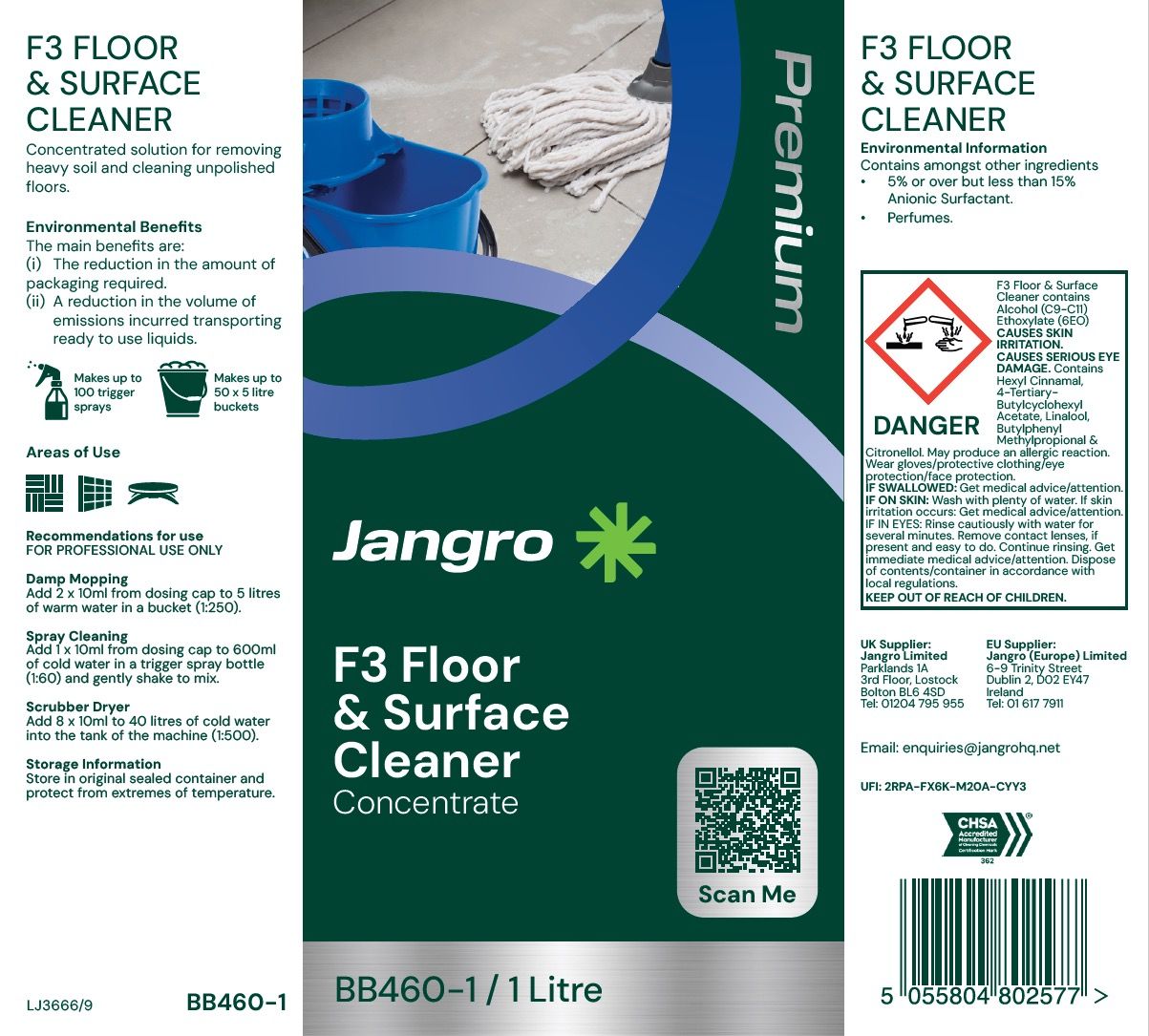 Jangro Premium F3 Floor and Surface Cleaner - 1L