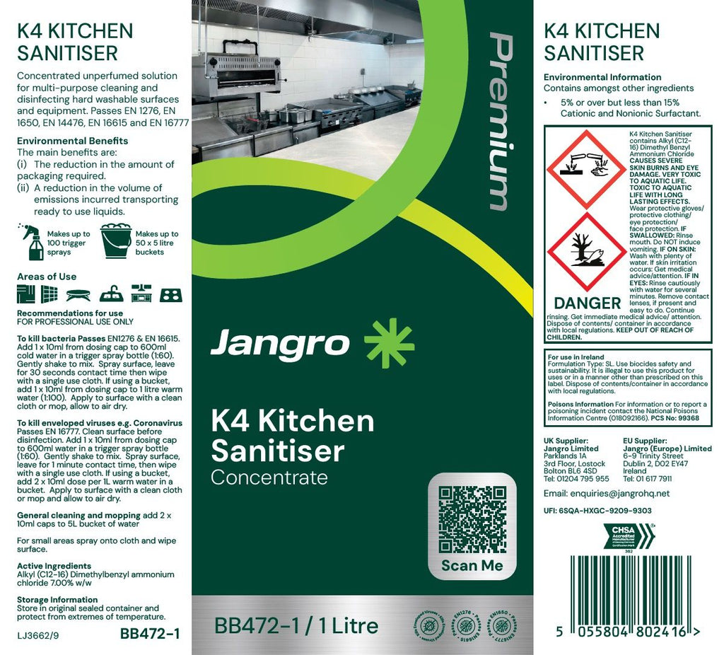 Jangro Premium K4 Kitchen Sanitiser - 1L