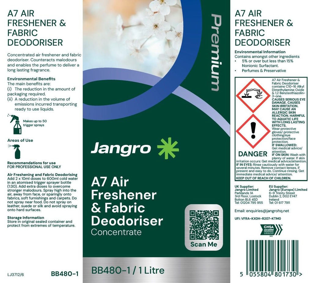 Jangro Premium A7 Air Freshener and Fabric Deodoriser - 1L