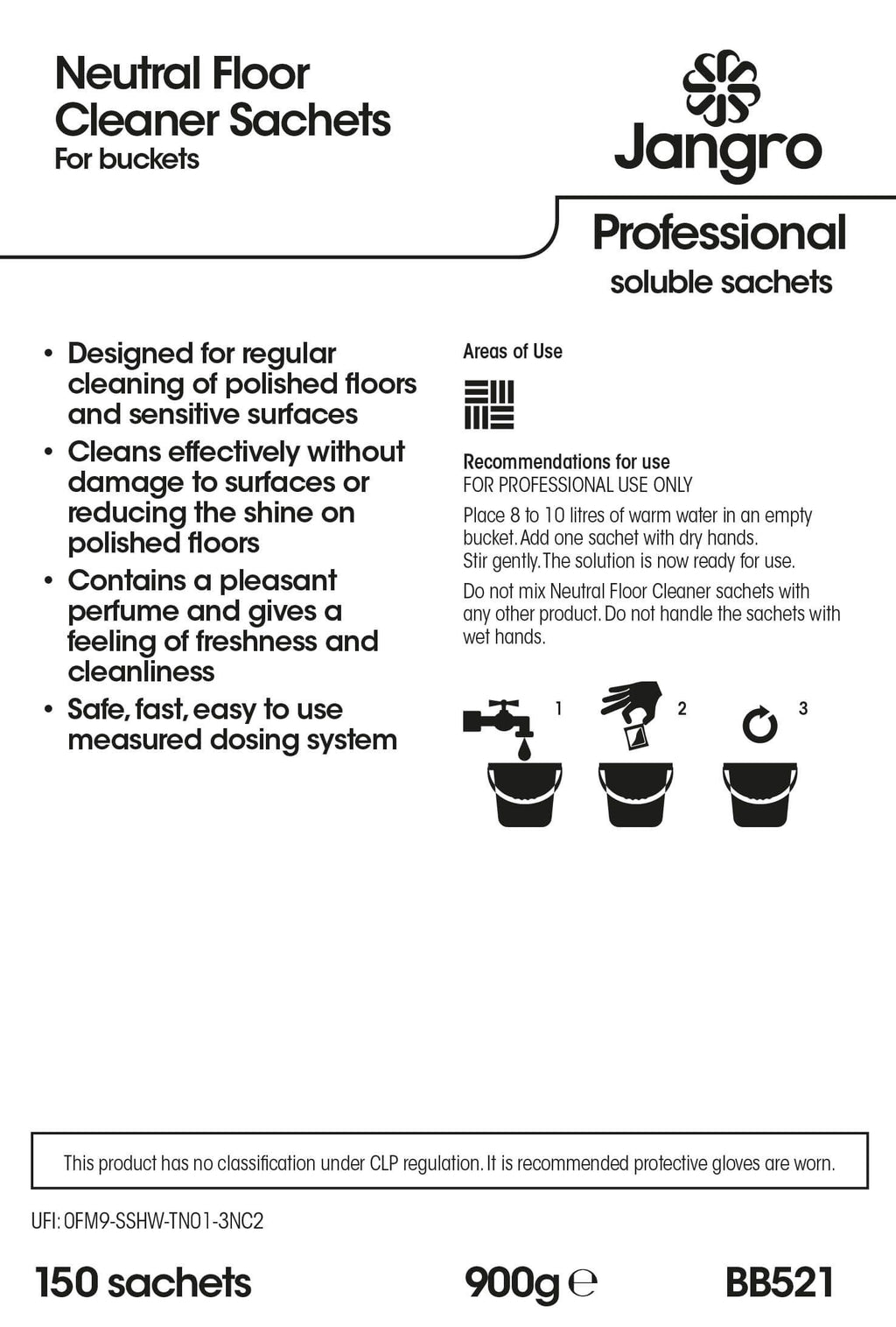 Jangro Professional Neutral Floor Cleaner Sachets - Bucket