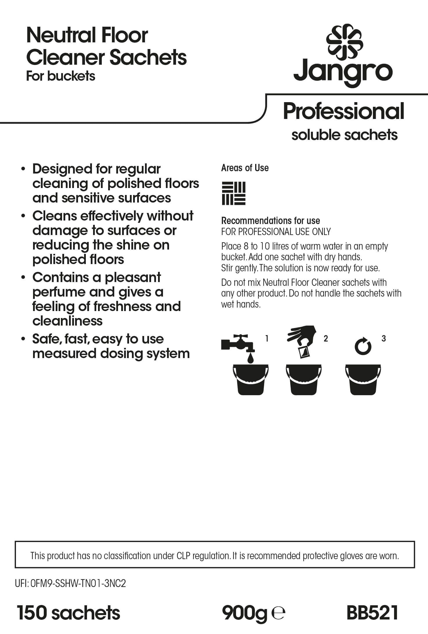 Jangro Professional Neutral Floor Cleaner Sachets - Bucket