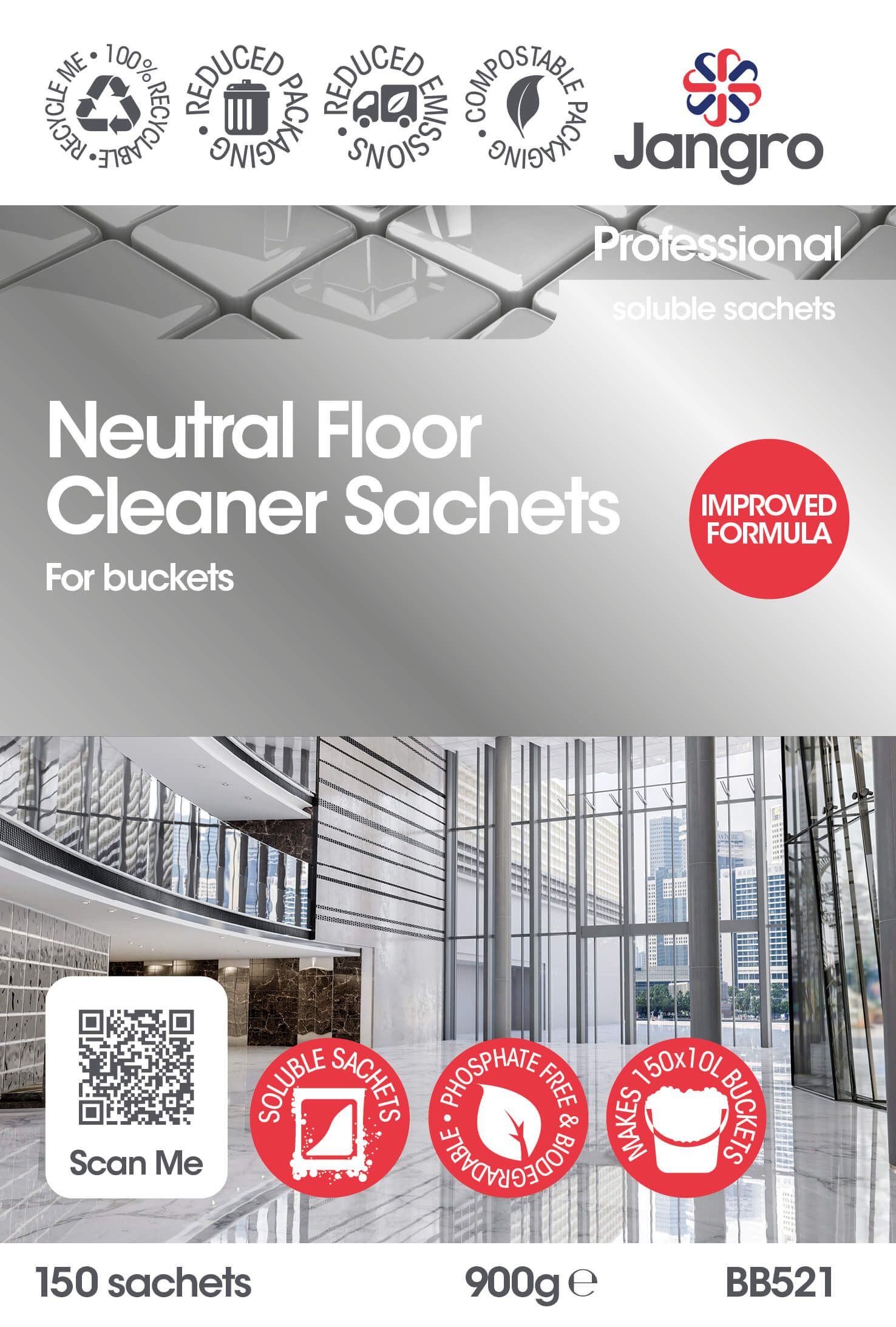Jangro Professional Neutral Floor Cleaner Sachets - Bucket