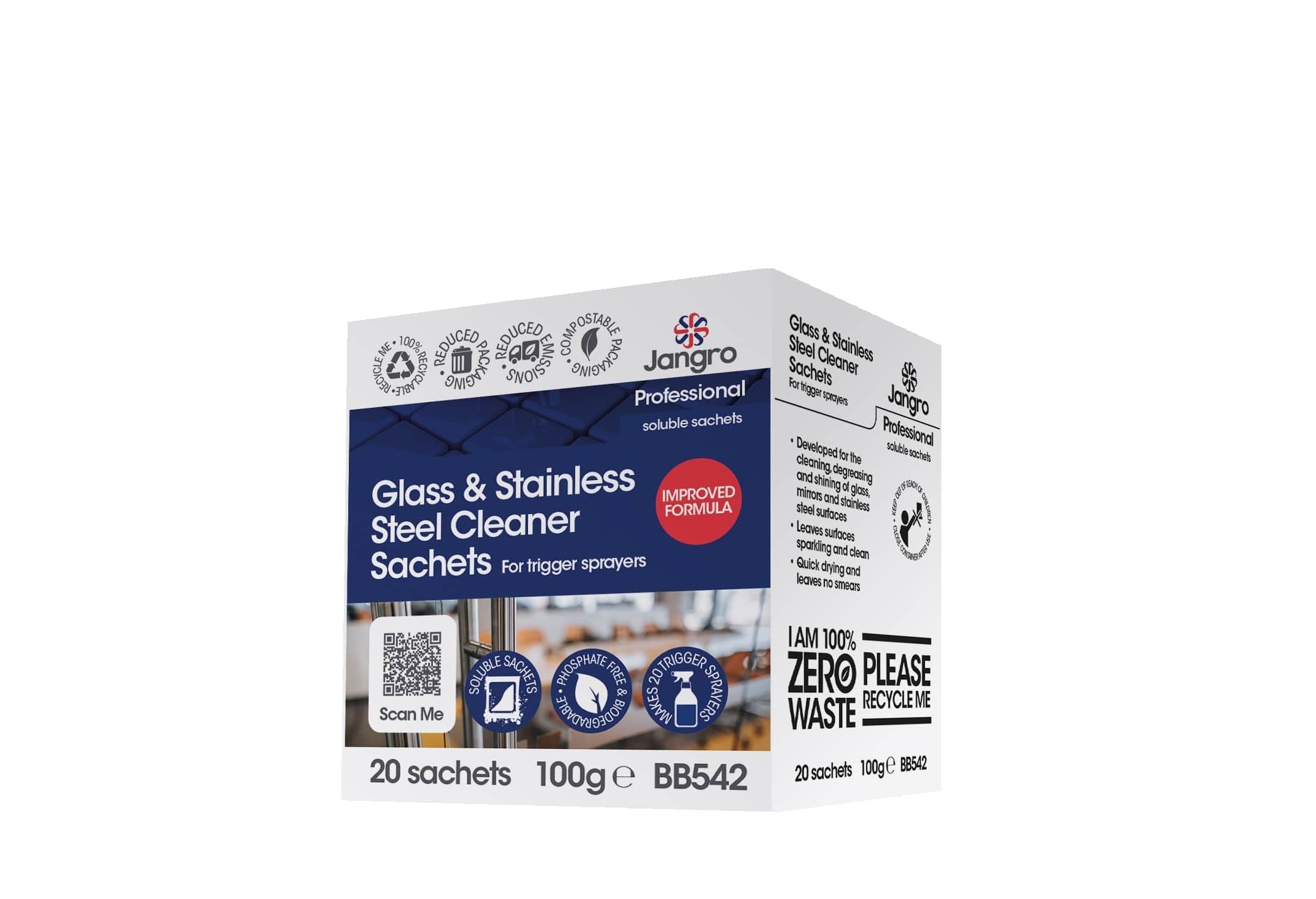 Jangro Professional Glass and Stainless Steel Cleaner Sachets - Sprayer