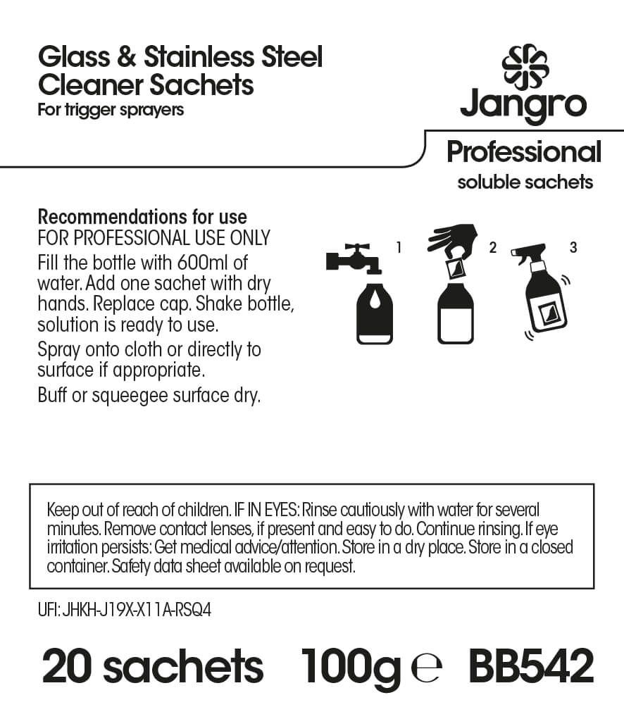 Jangro Professional Glass and Stainless Steel Cleaner Sachets - Sprayer