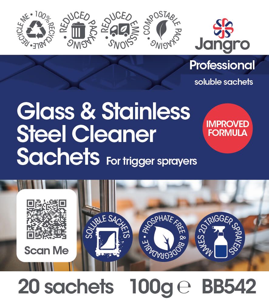 Jangro Professional Glass and Stainless Steel Cleaner Sachets - Sprayer