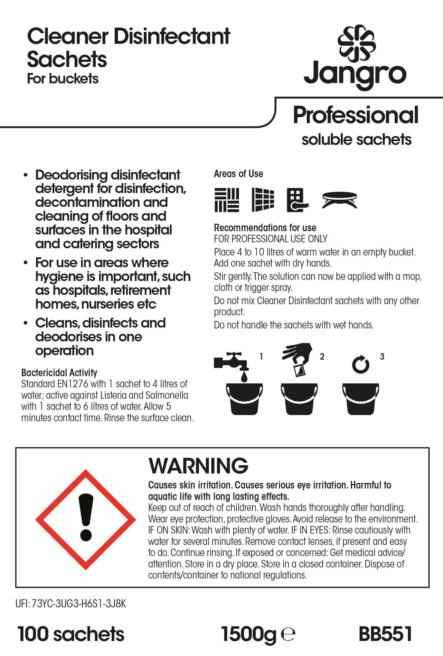 Jangro Professional Cleaner Disinfectant Sachets - Bucket
