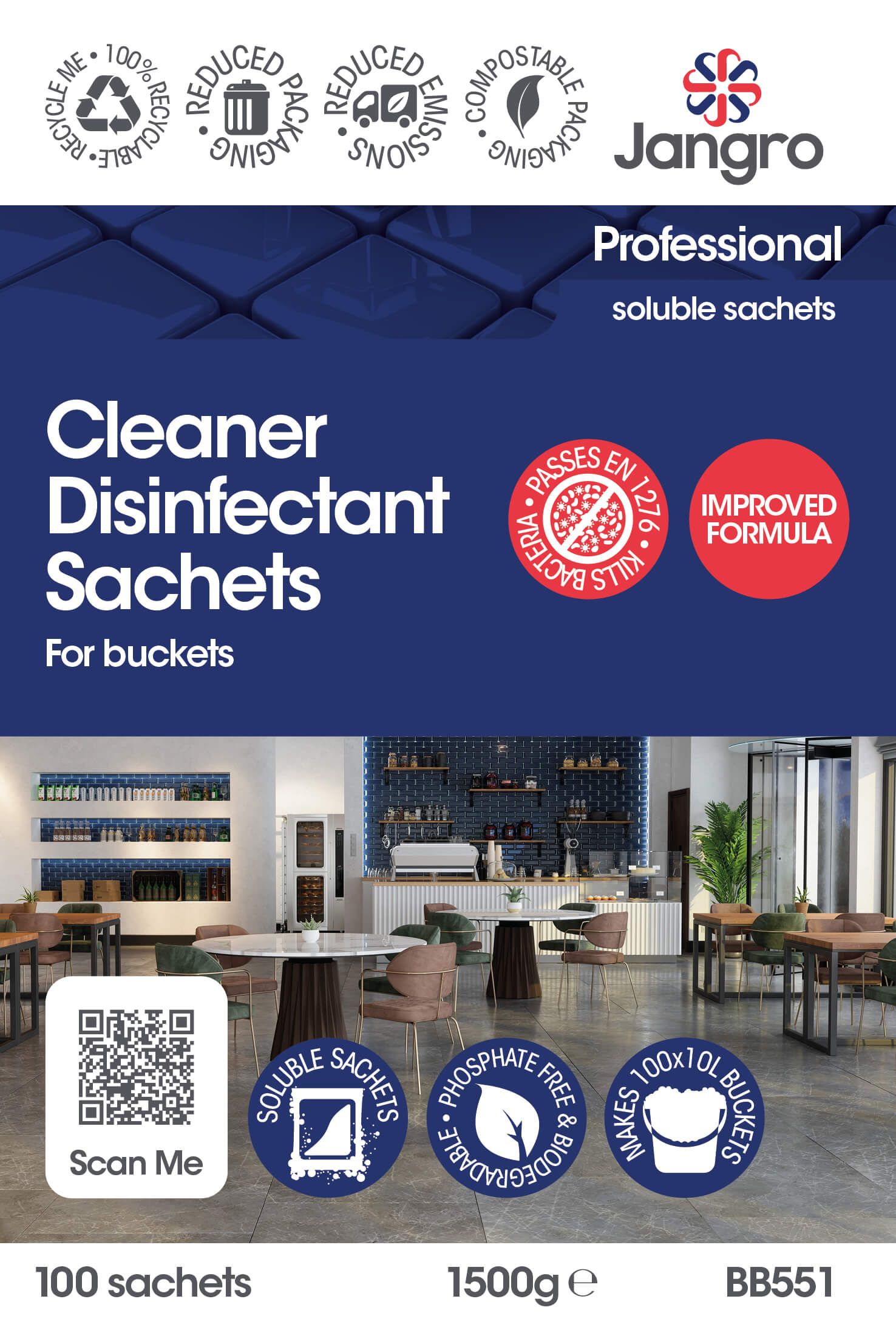 Jangro Professional Cleaner Disinfectant Sachets - Bucket