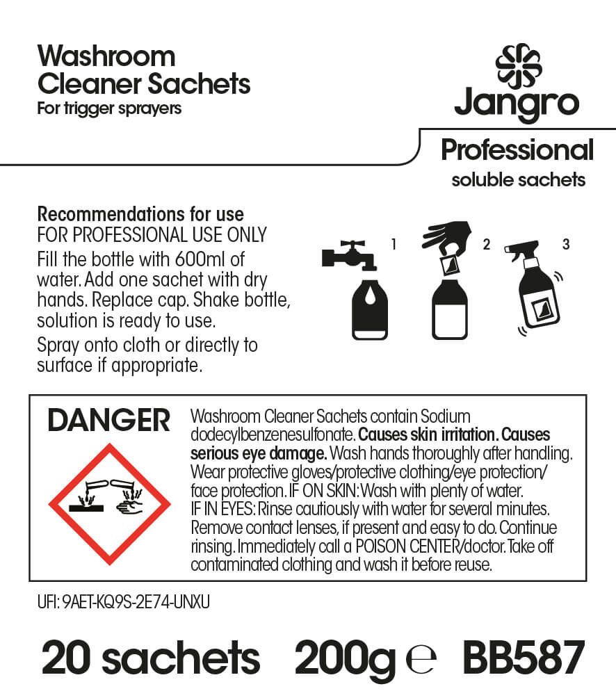 Jangro Professional Washroom Cleaner Sanitiser Sachets - Sprayer