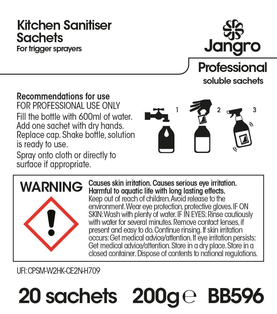 Jangro Professional Kitchen Sanitiser Sachets - Sprayer
