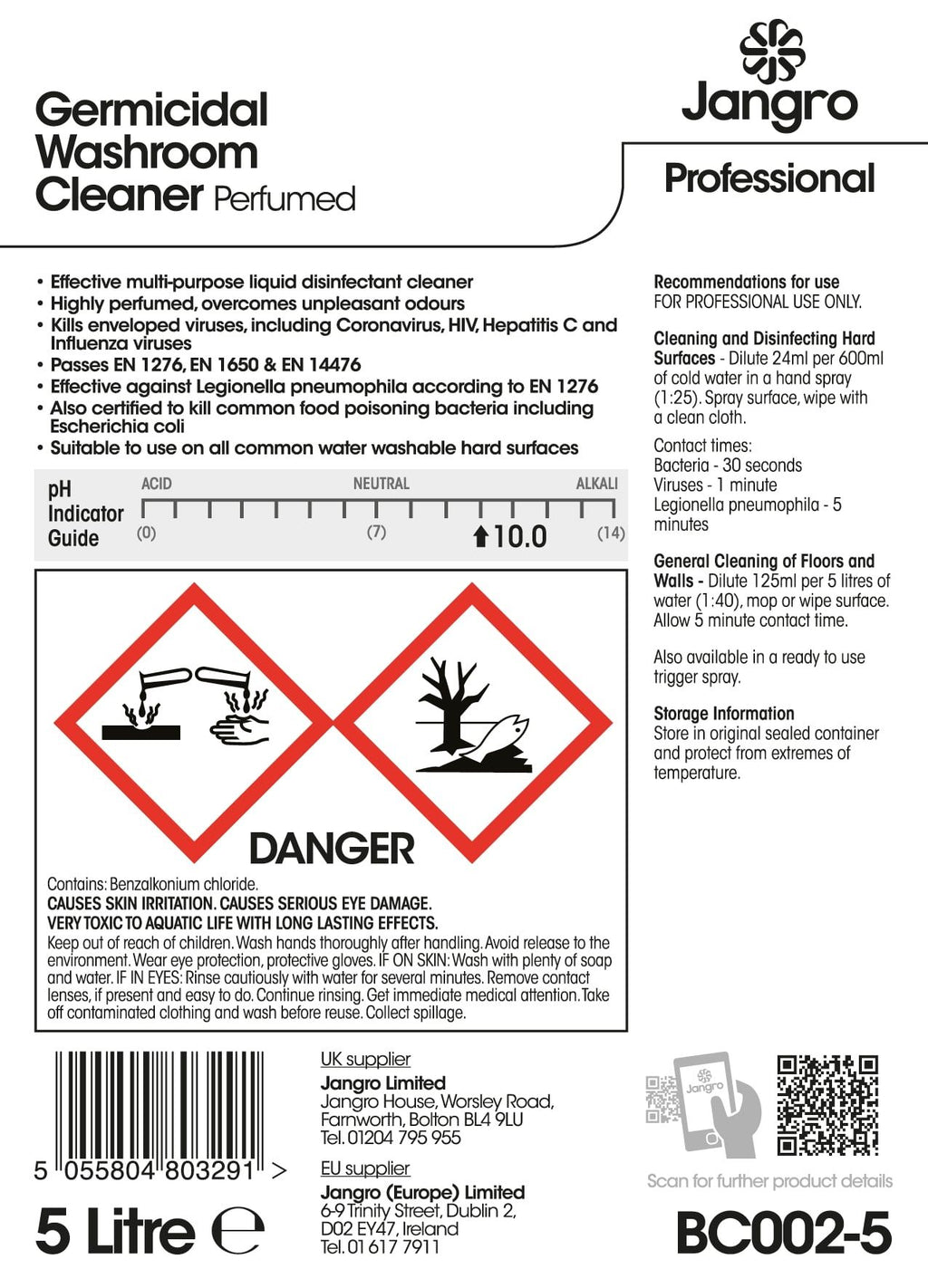 Jangro Professional Perfumed Germicidal Washroom Cleaner - 5L