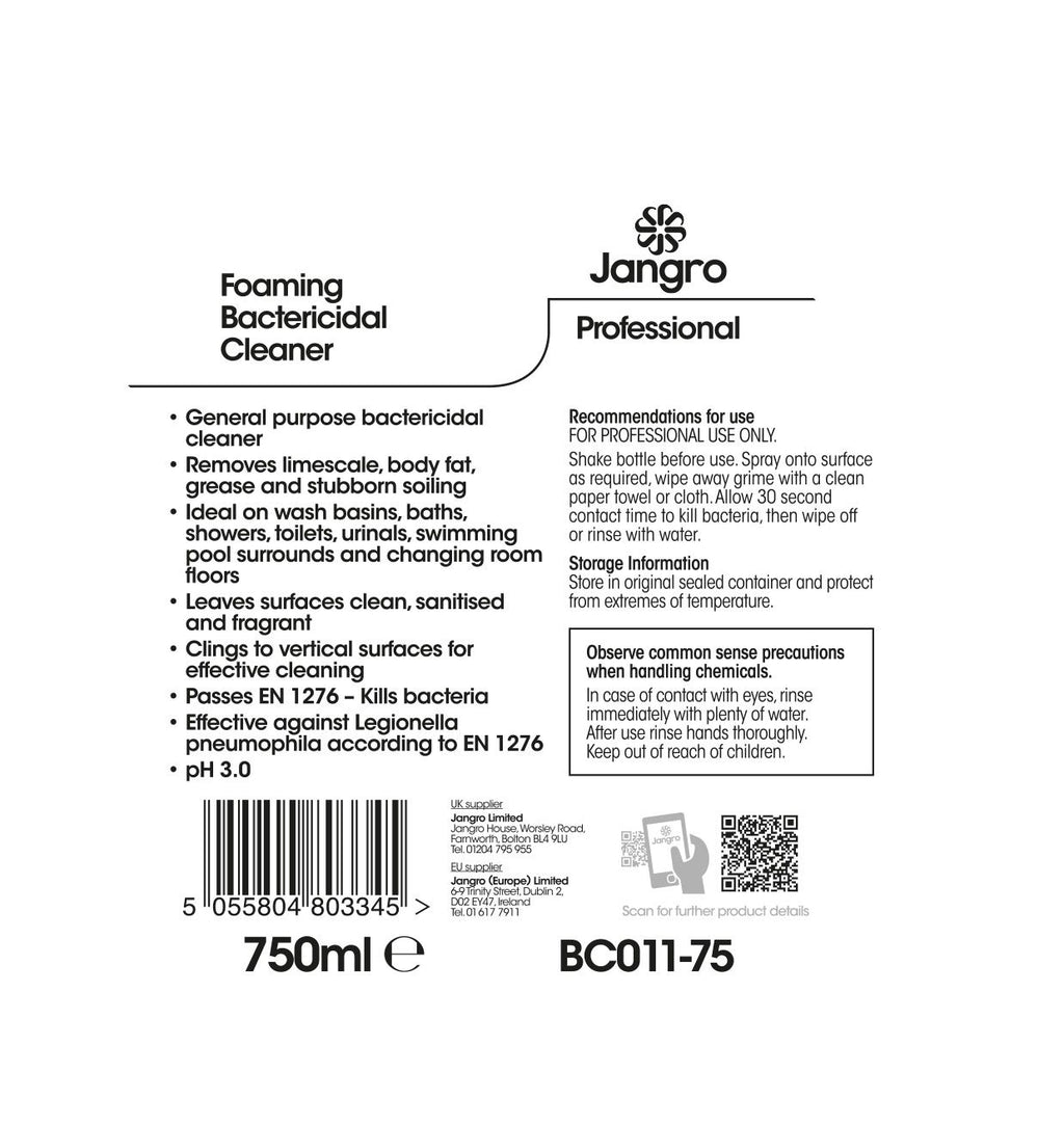Jangro Professional Foaming Bactericidal Cleaner - 750ml