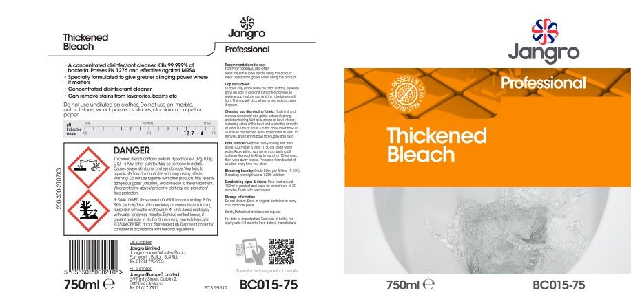 Jangro Professional Thickened Bleach - 750ml