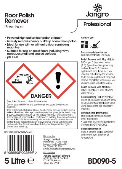 Jangro Floor Polish Remover Rinse Free - 5L