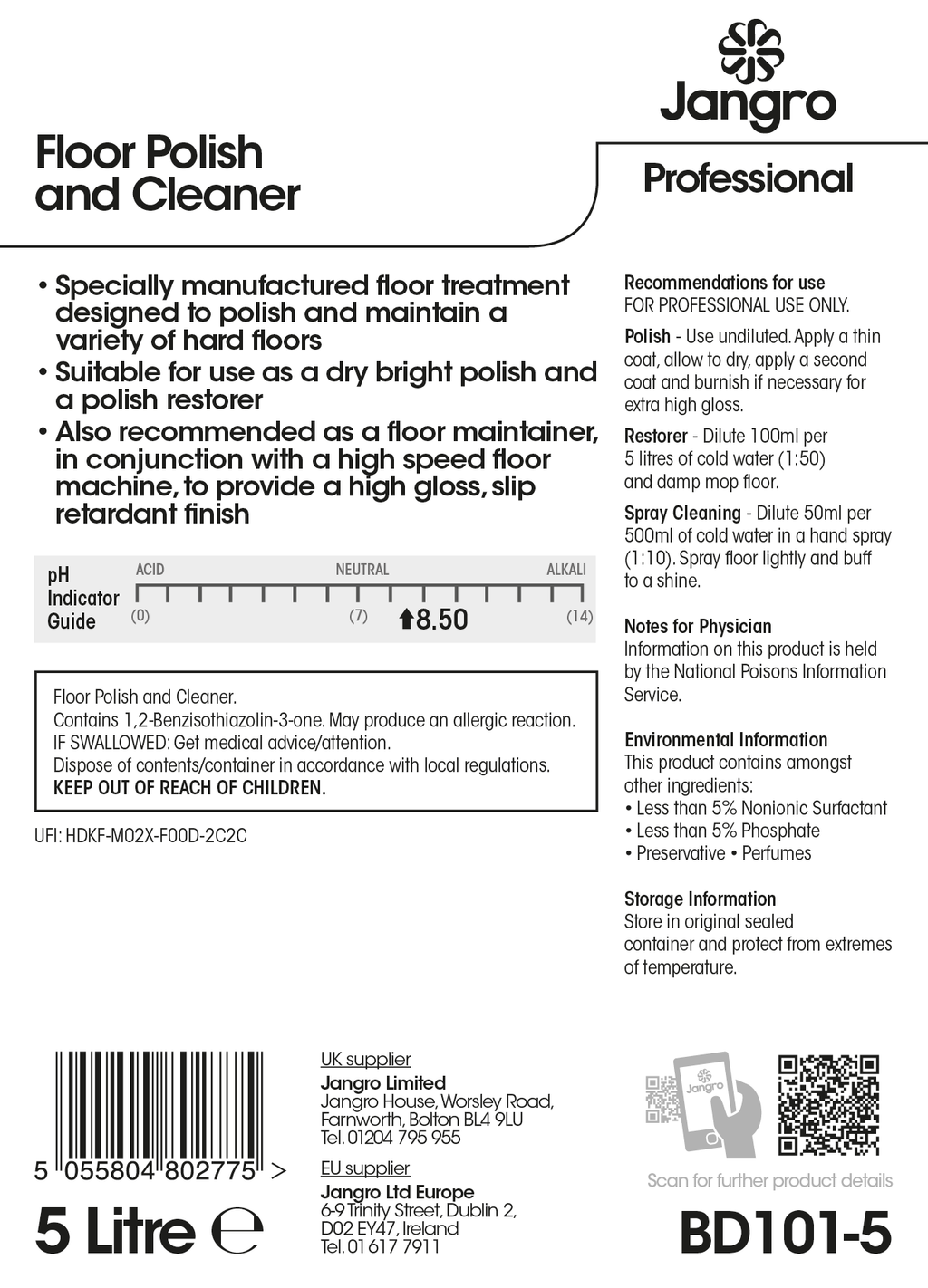 Jangro Floor Polish and Cleaner - 5L