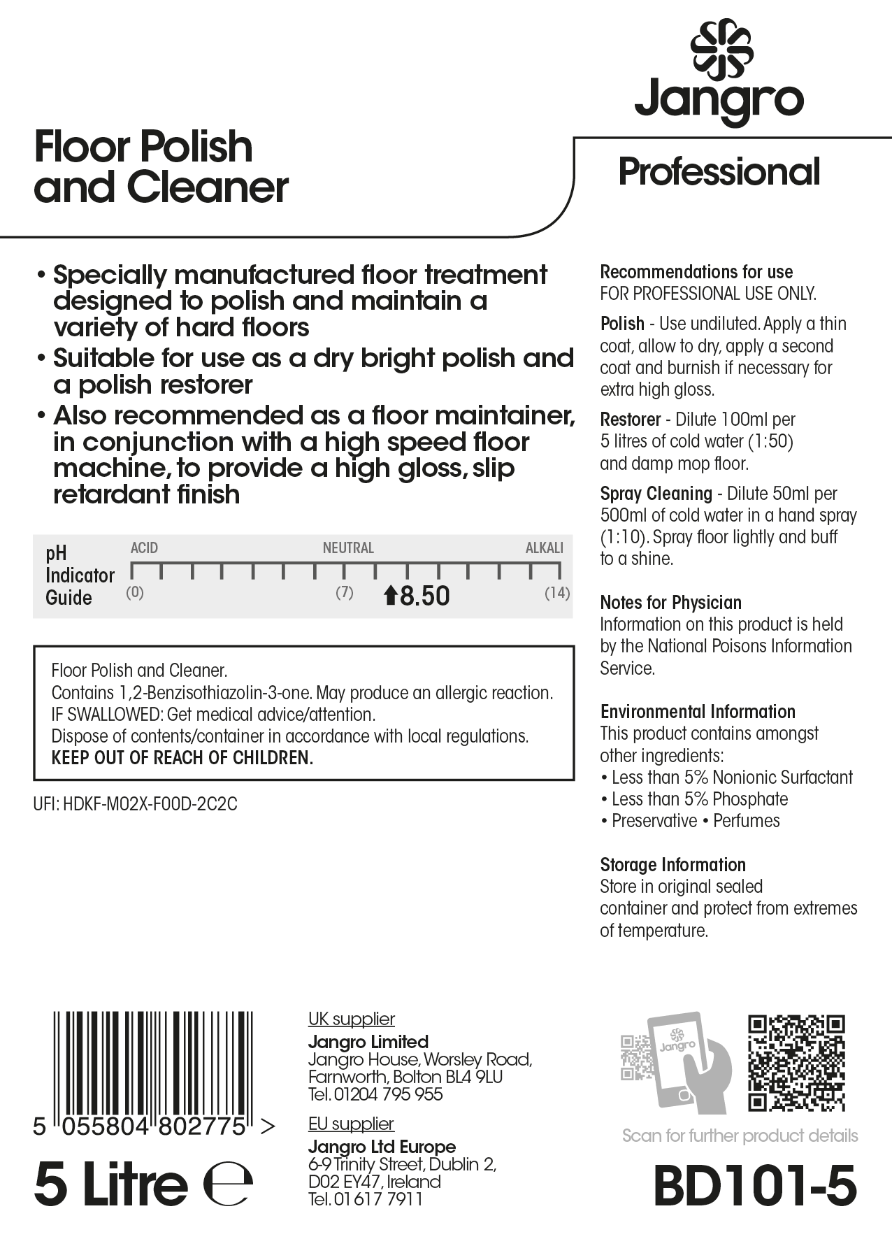 Jangro Floor Polish and Cleaner - 5L