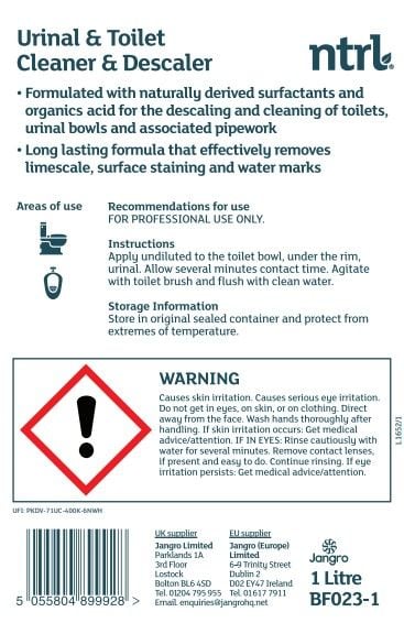 Jangro ntrl Urinal & Toilet Cleaner & Descaler 1L