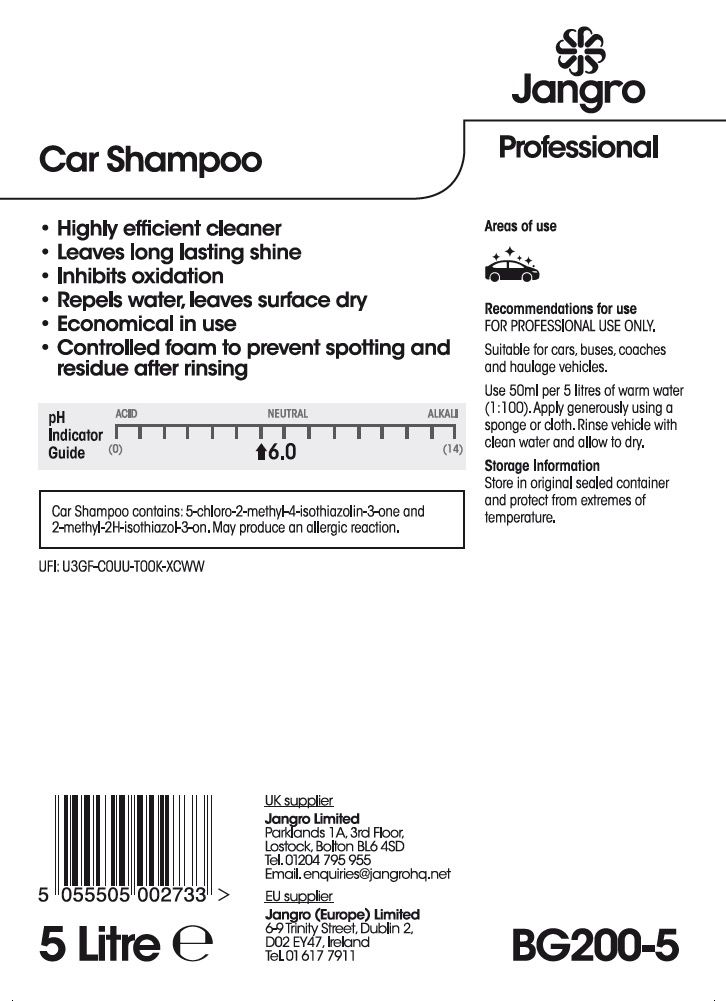 Jangro Professional Car Shampoo - 5L
