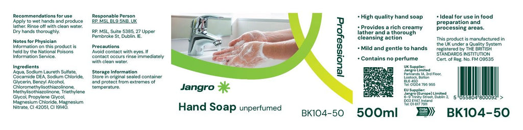 Jangro Professional Unperfumed Hand Soap - 500ml