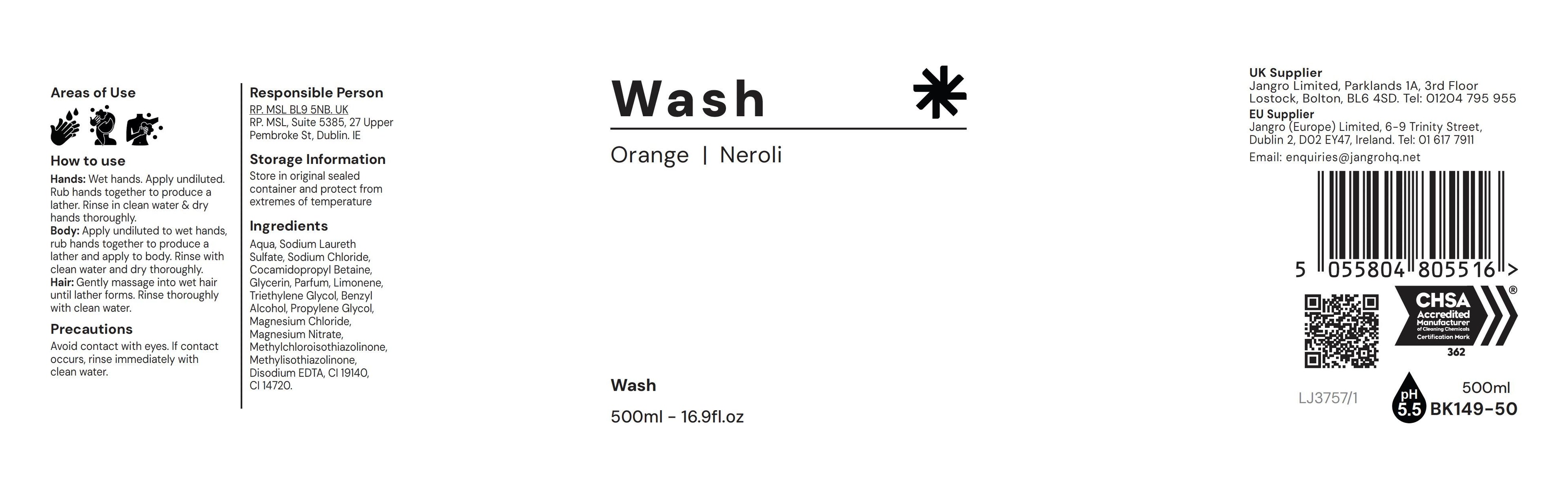 Jangro Orange & Neroli Hand Wash 500ml