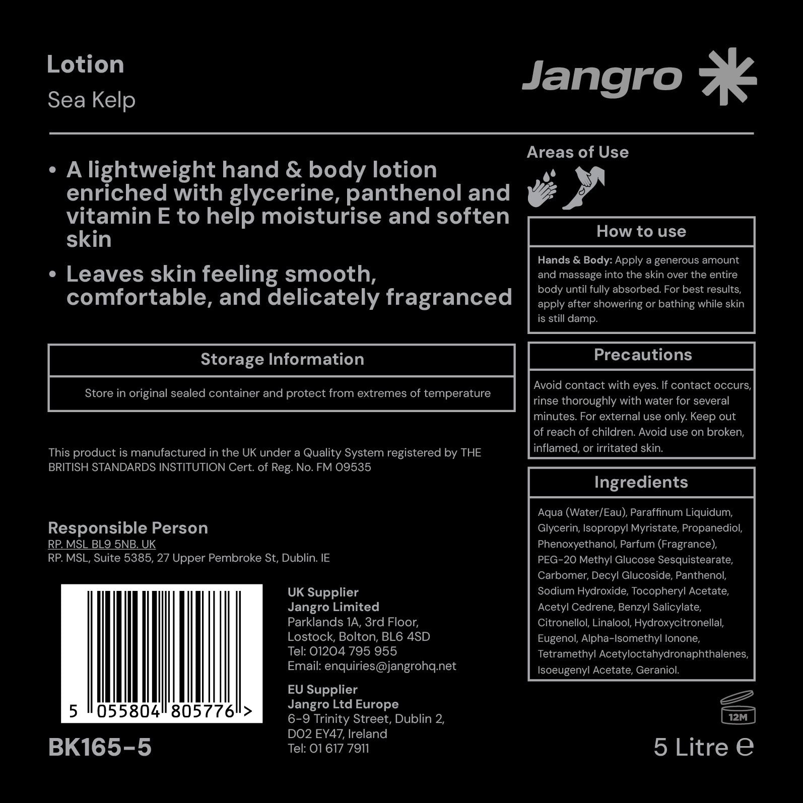 Jangro Sea Kelp Hand & Body Lotion 5 litre