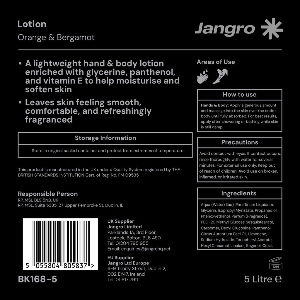 Jangro Orange & Bergamot Hand & Body Lotion 5 litre
