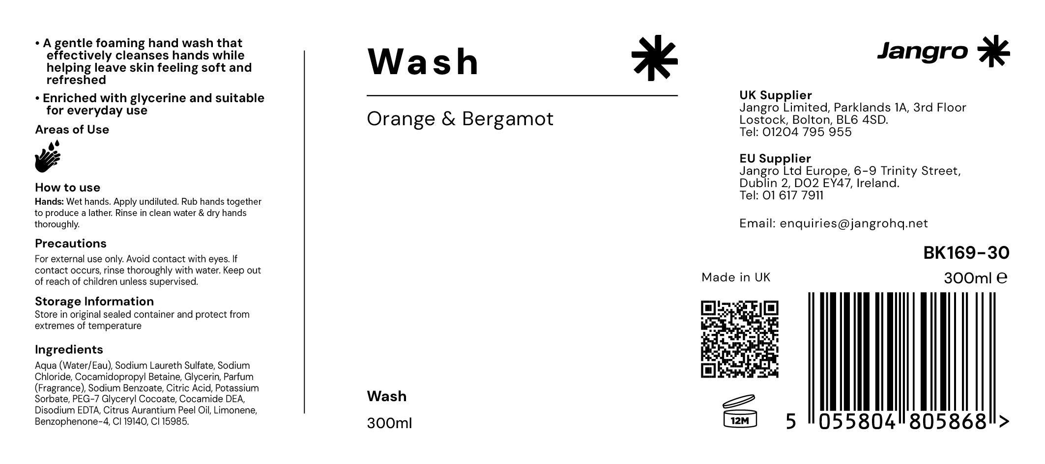 Jangro Orange & Bergamot Hand Wash 300ml
