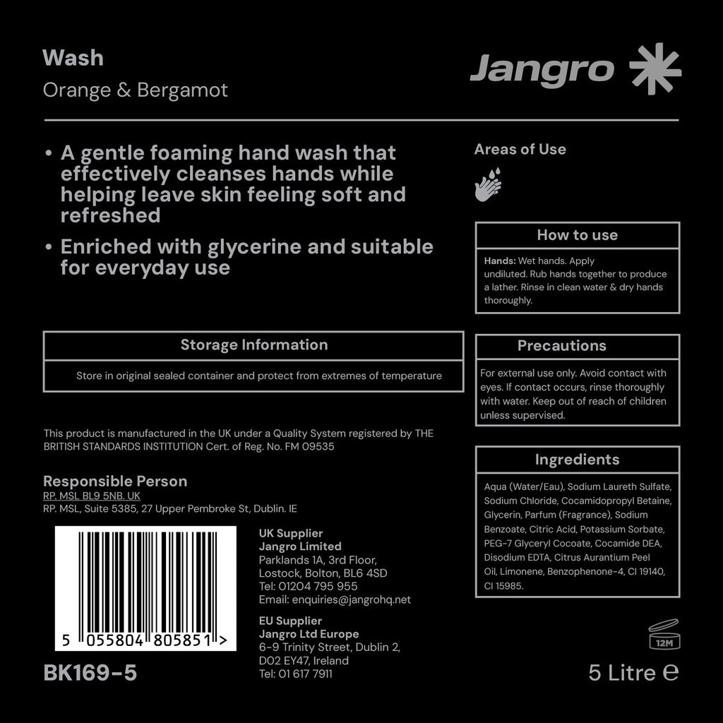 Jangro Orange & Bergamot Hand Wash 5 litre