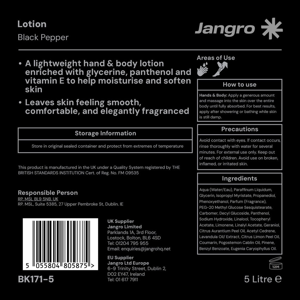 Jangro Black Pepper Hand & Body Lotion 5 litre