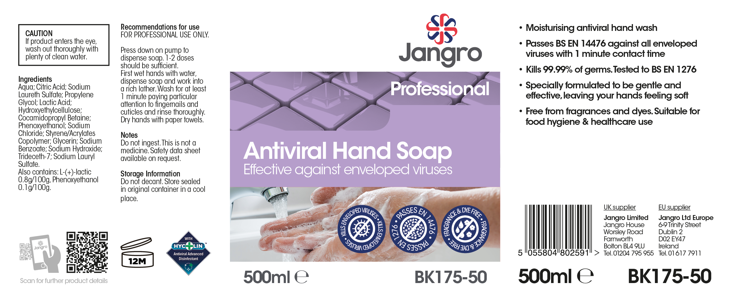 Jangro Professional Antiviral Hand Soap - 500ml