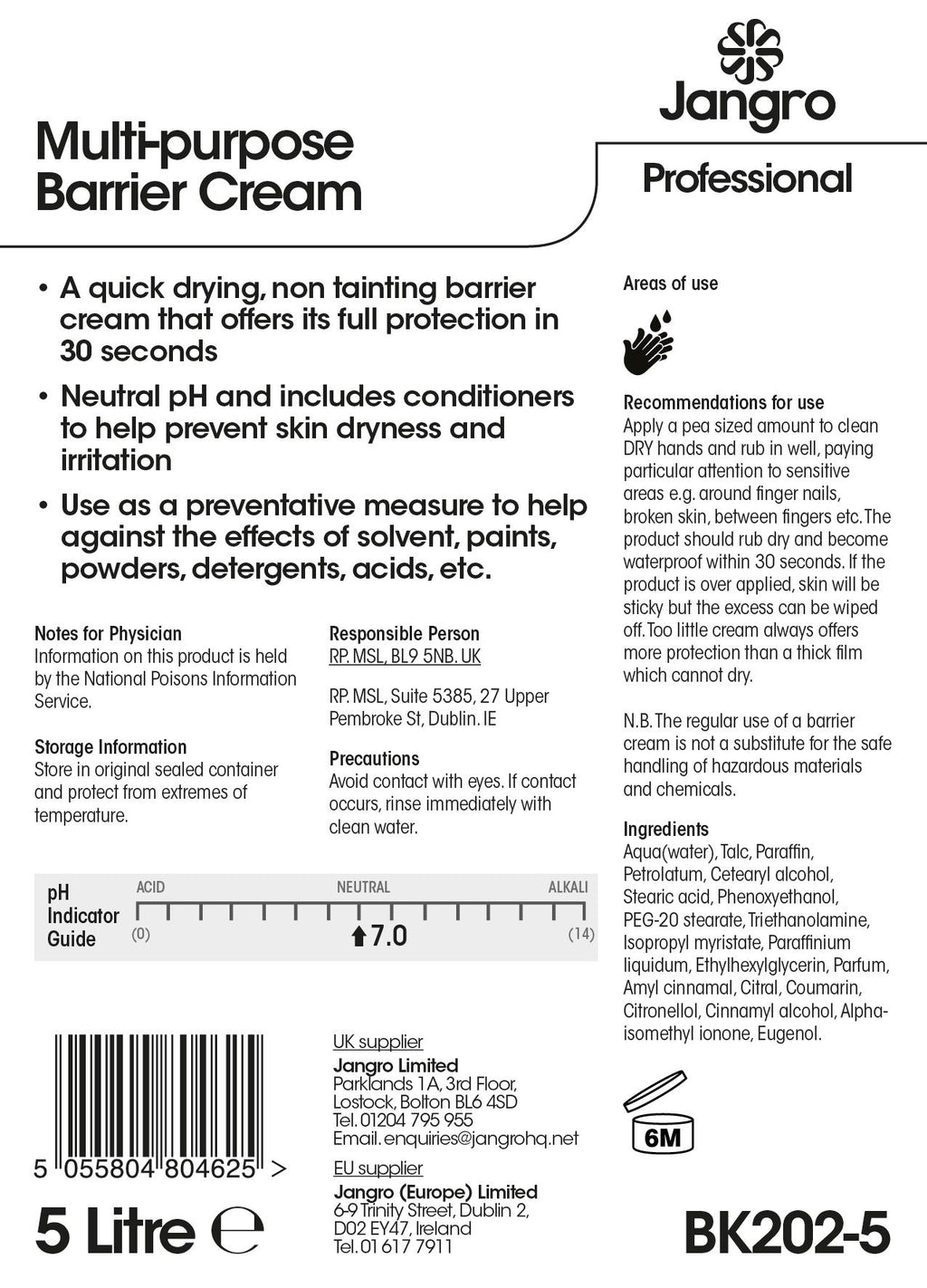 Jangro Multi Purpose Barrier Cream - 5L