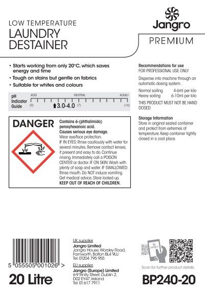 Jangro Premium Low Temperature Laundry Destainer - 20L