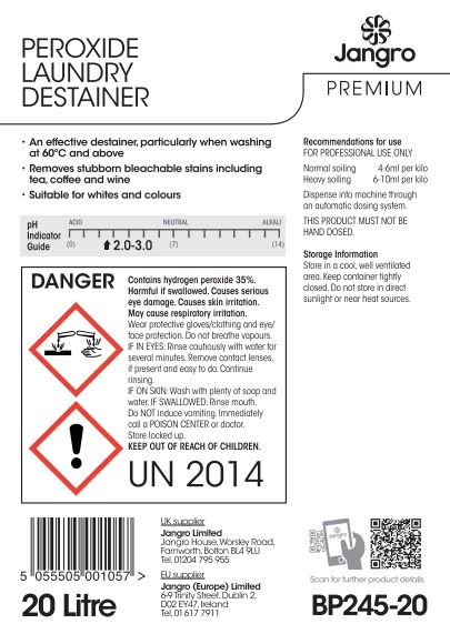 Jangro Premium Peroxide Laundry Destainer - 20L