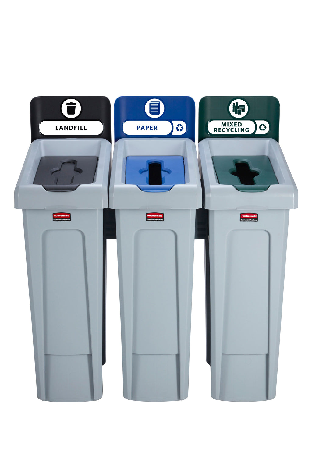 Slim Jim Recycling Station - 3 Stream - Black / Blue / Green