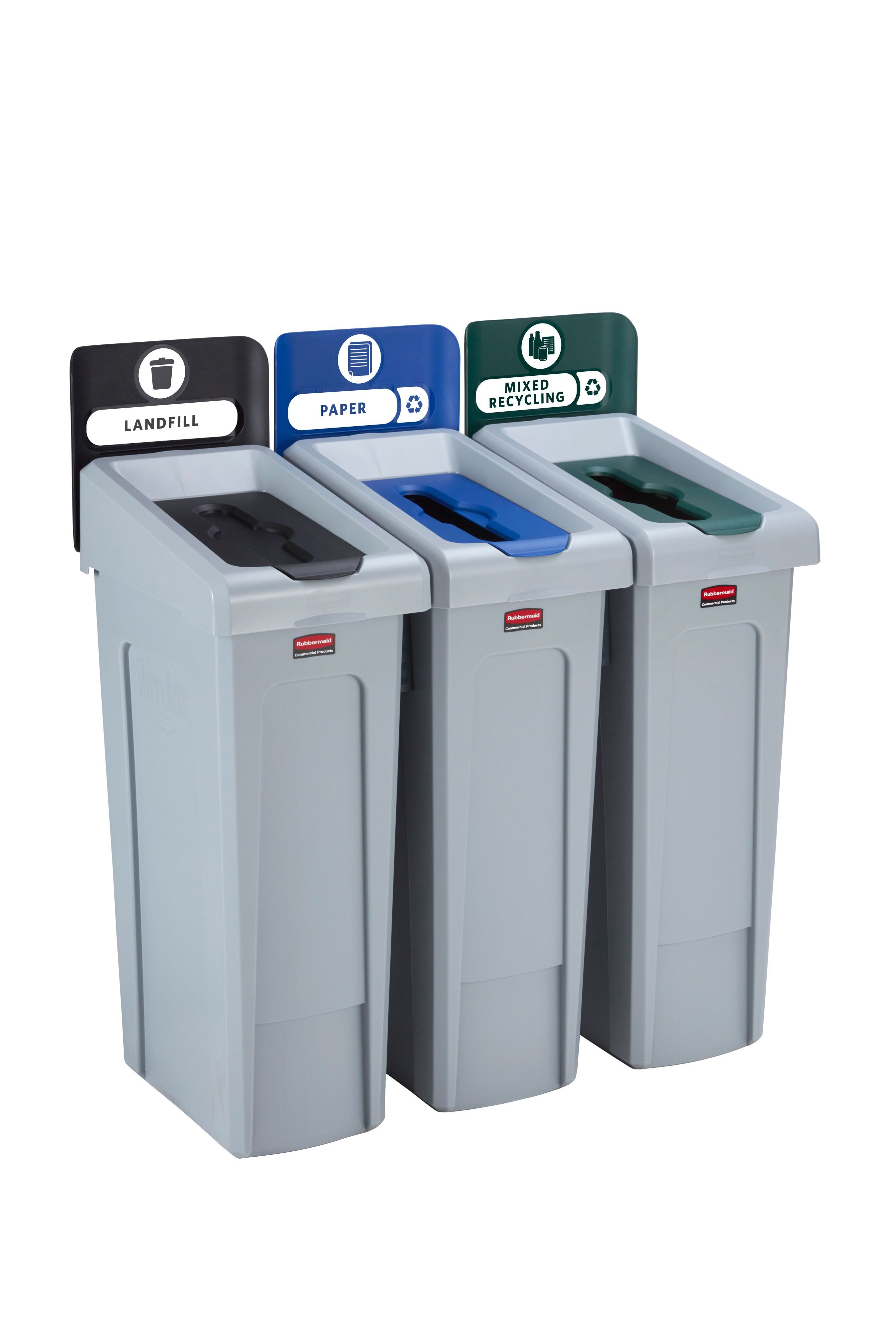 Slim Jim Recycling Station - 3 Stream - Black / Blue / Green