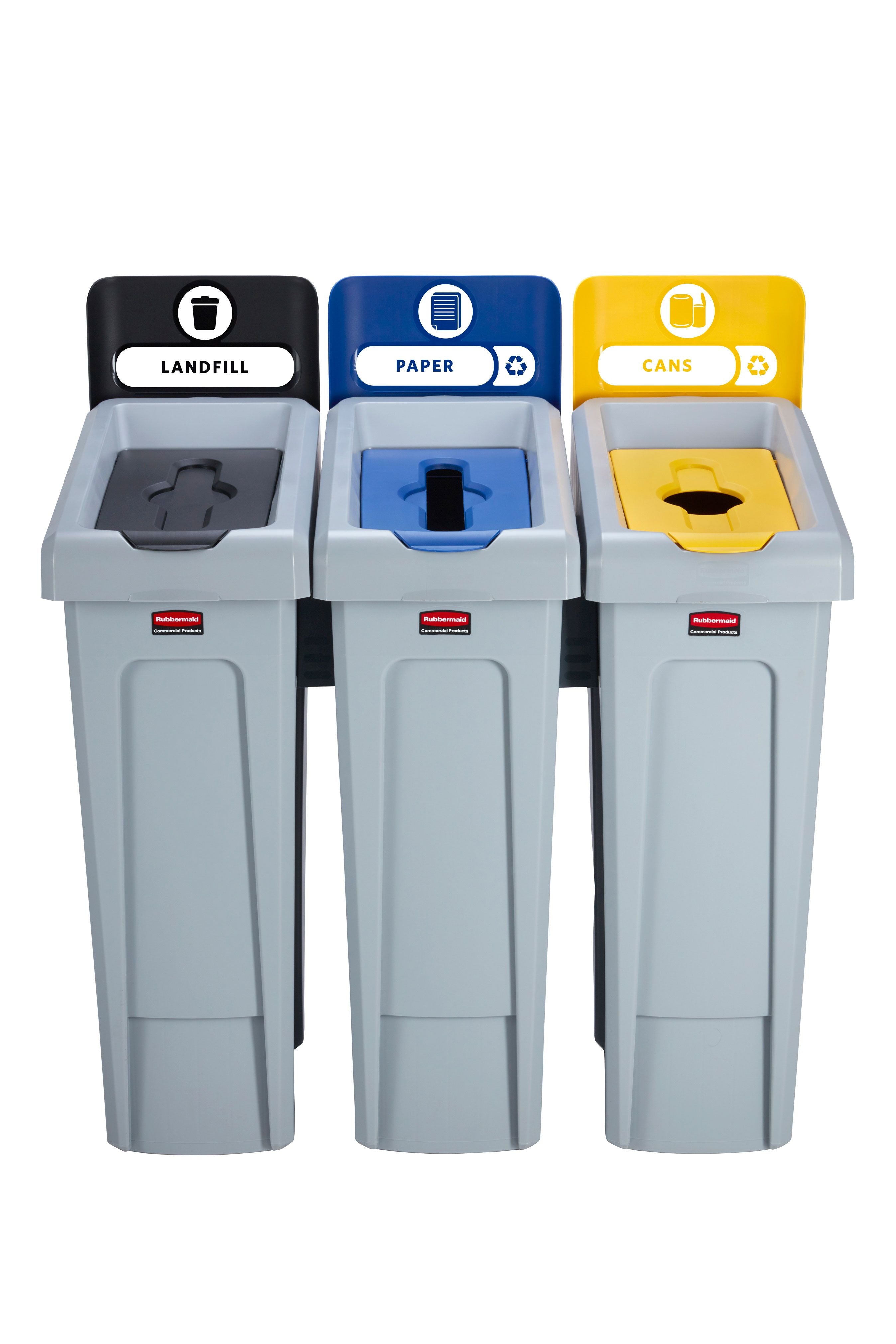 Slim Jim Recycling Station - 3 Stream - Black / Blue / Yellow