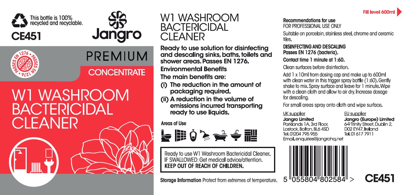Jangro W1 Washroom Bactericidal Cleaner - Concentrate - Empty Bottle