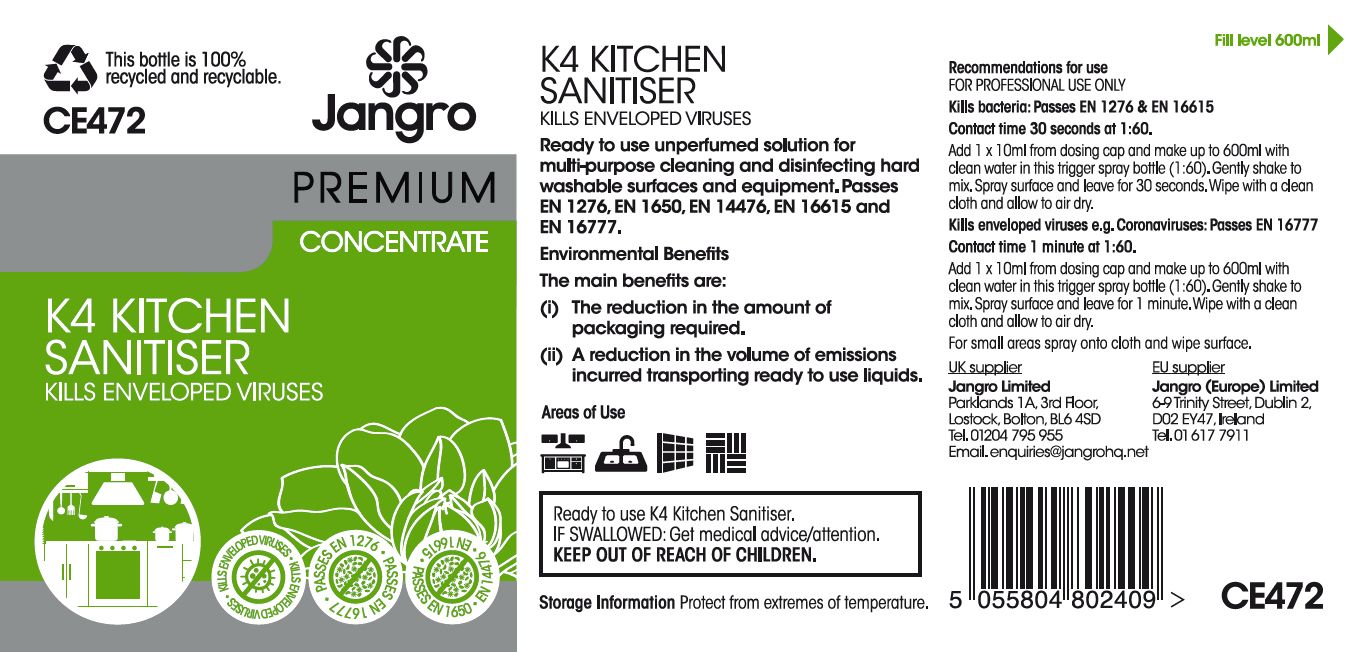 Jangro Premium K4 Kitchen Sanitiser - Concentrate - Empty Bottle
