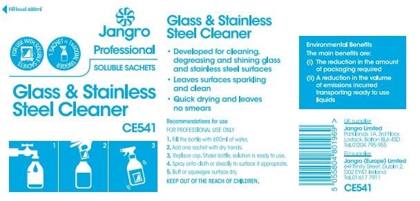 Jangro Professional Glass and Stainless Steel Cleaner Complete Unit