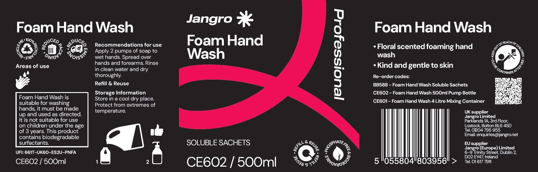 Jangro Professional Foam Hand Wash Pump Dispenser - 500ml