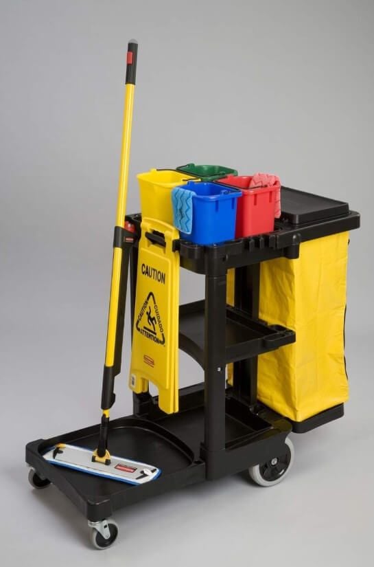 Janitorial Cleaning Cart - Fixed back casters