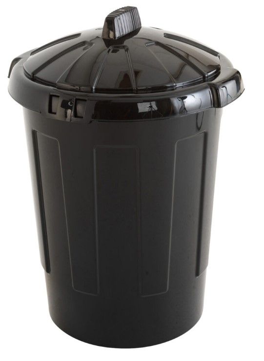 Standard Refuse Bin and Lid - Black plastic 80 litre
