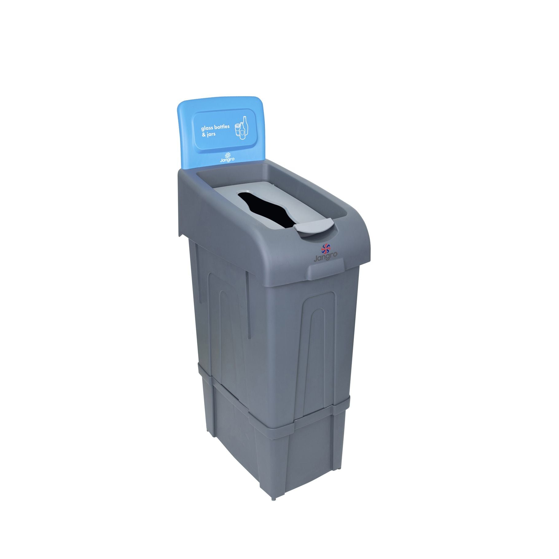 Jangro Grey 80L Recycling Bin with  Glass Bottles and Jars Back Panel