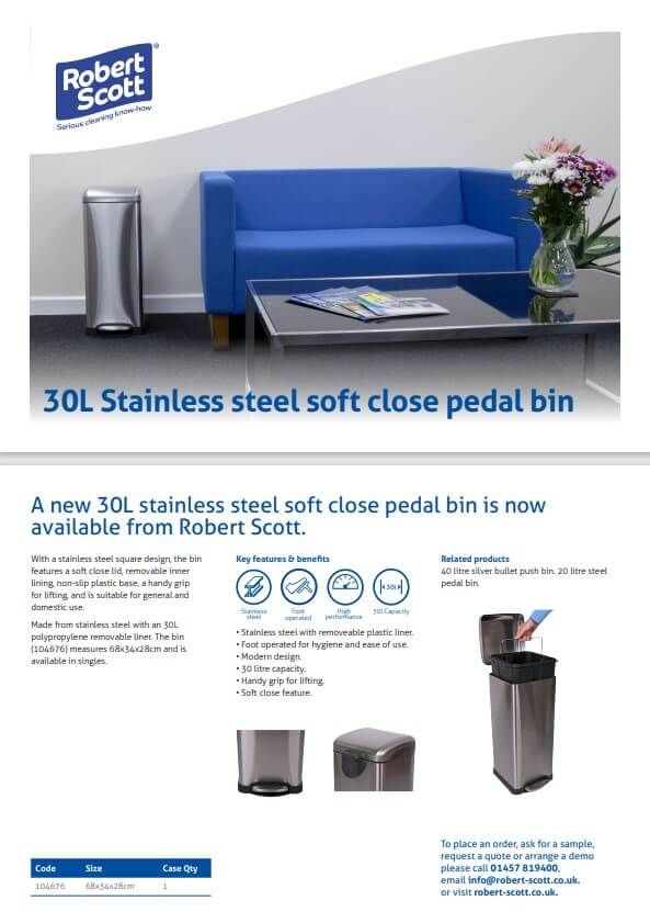 Stainless Steel Soft Close Pedal Bin - 30L