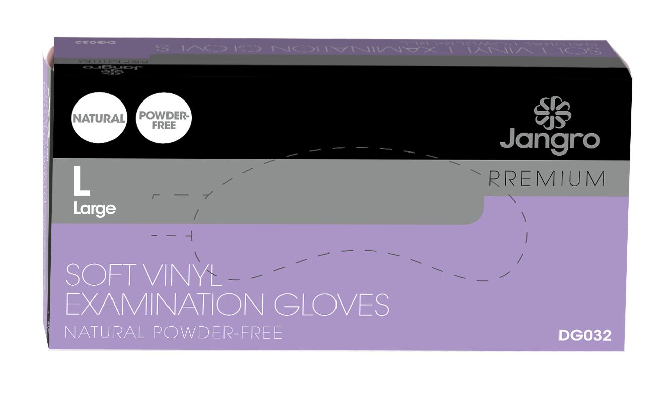 Jangro Premium Disposable Powder Free Vinyl Gloves - Large - Clear