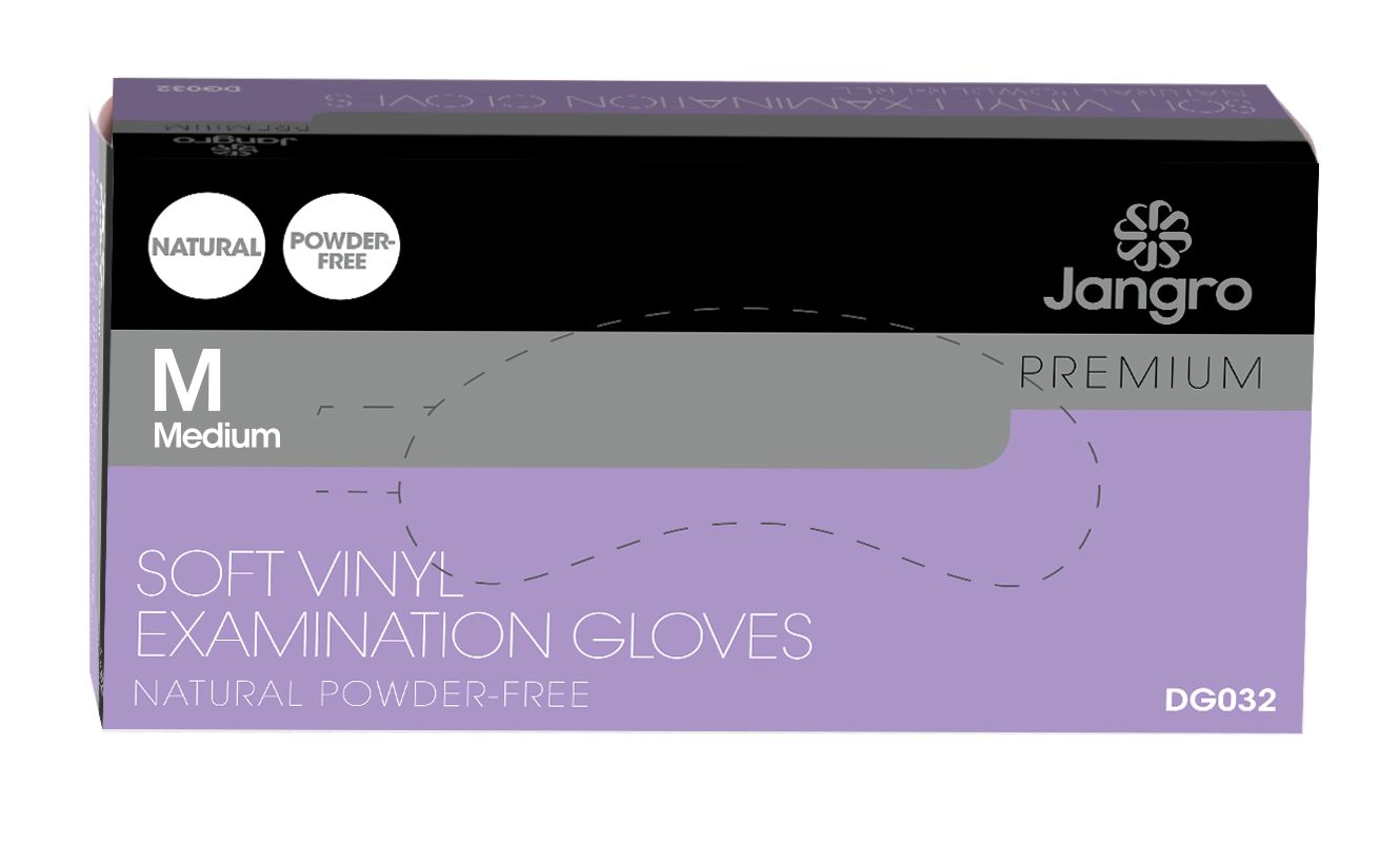 Jangro Premium Disposable Powder Free Vinyl Gloves - Medium - Clear