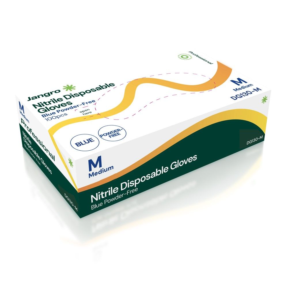 Professional Nitrile Disposable Gloves, Powder Free, Blue - M