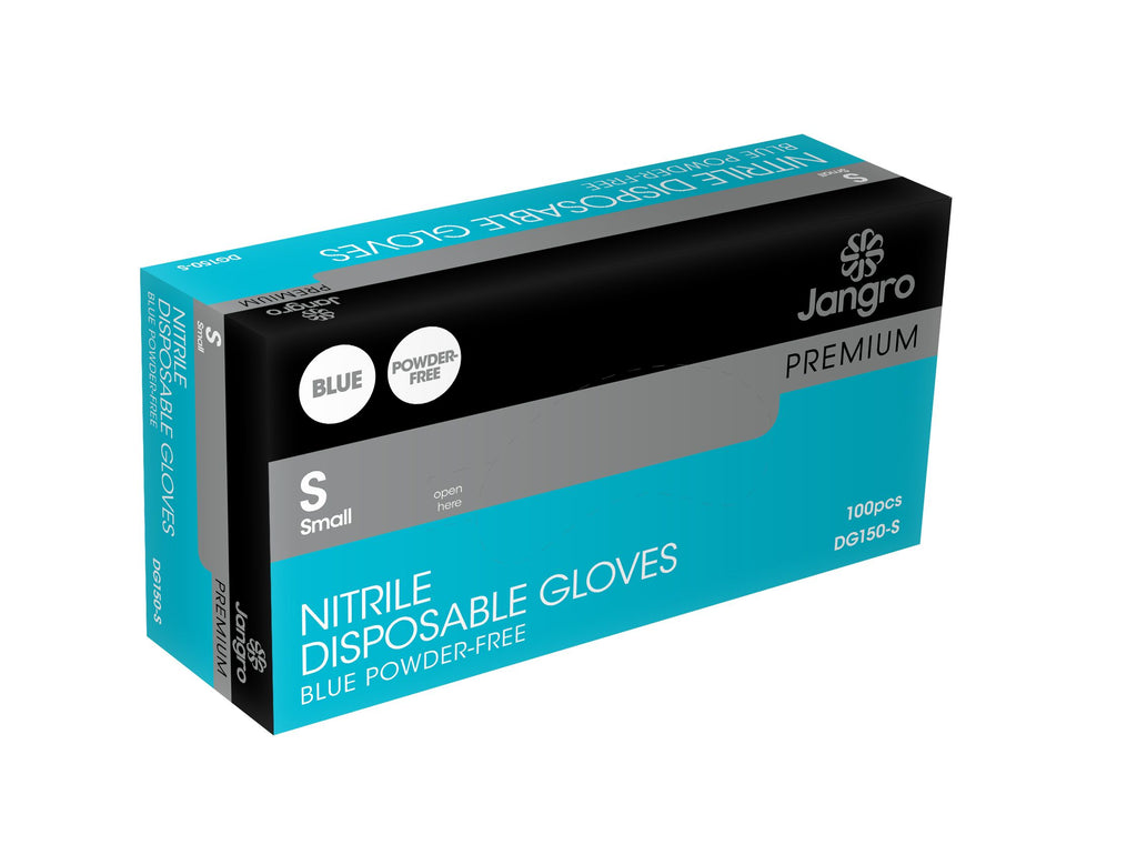 Jangro Premium Nitrile Disposable Powder Free Gloves - Small - Blue