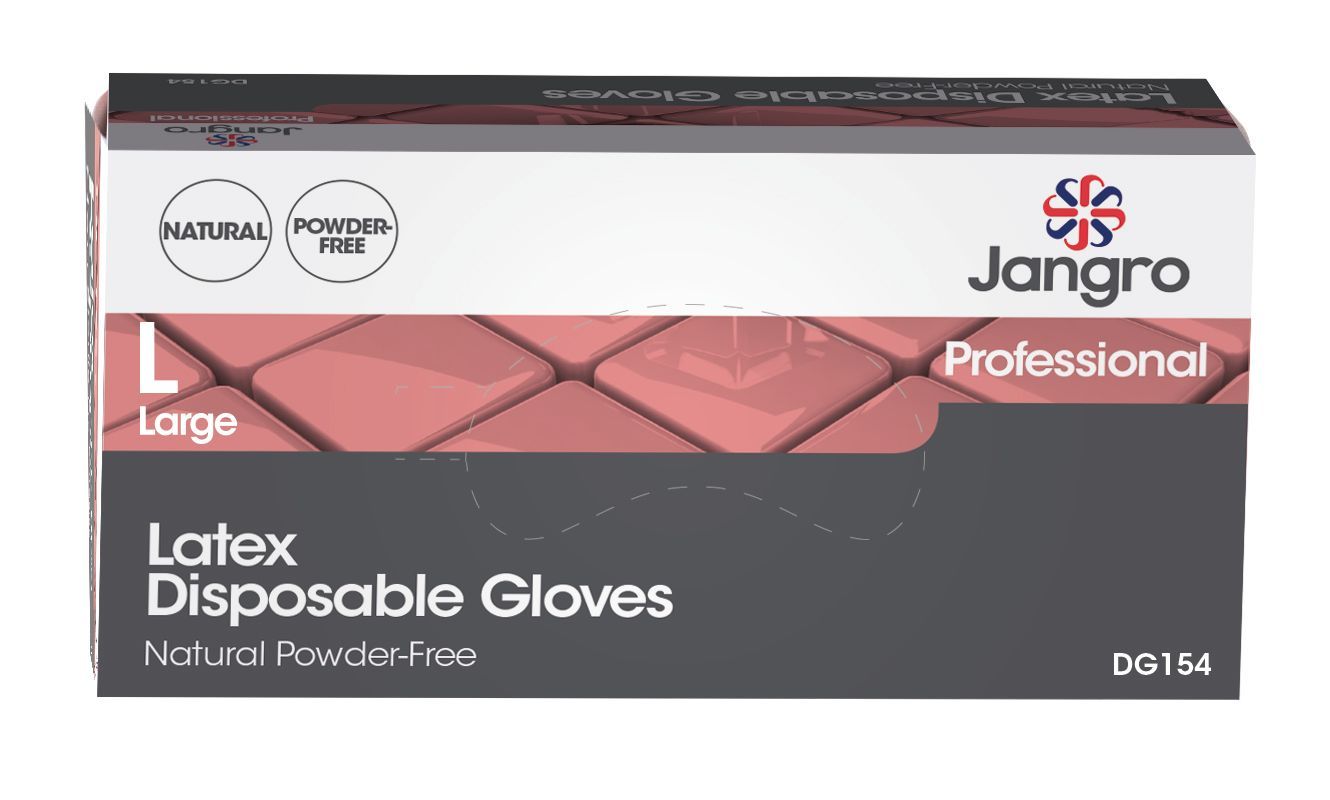Jangro Disposable Powder Free Latex Gloves - Large - Natural